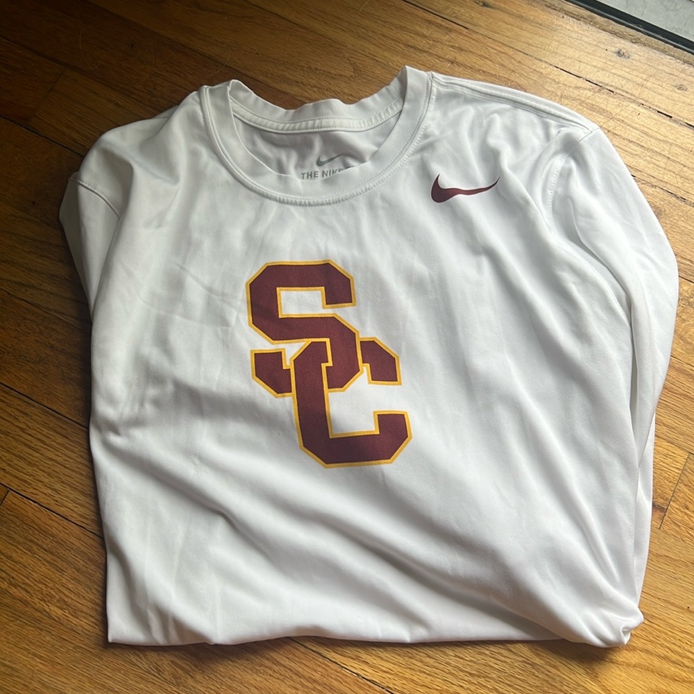 SC, Southern California Nike Long Sleeve White Dri-Fit Tee